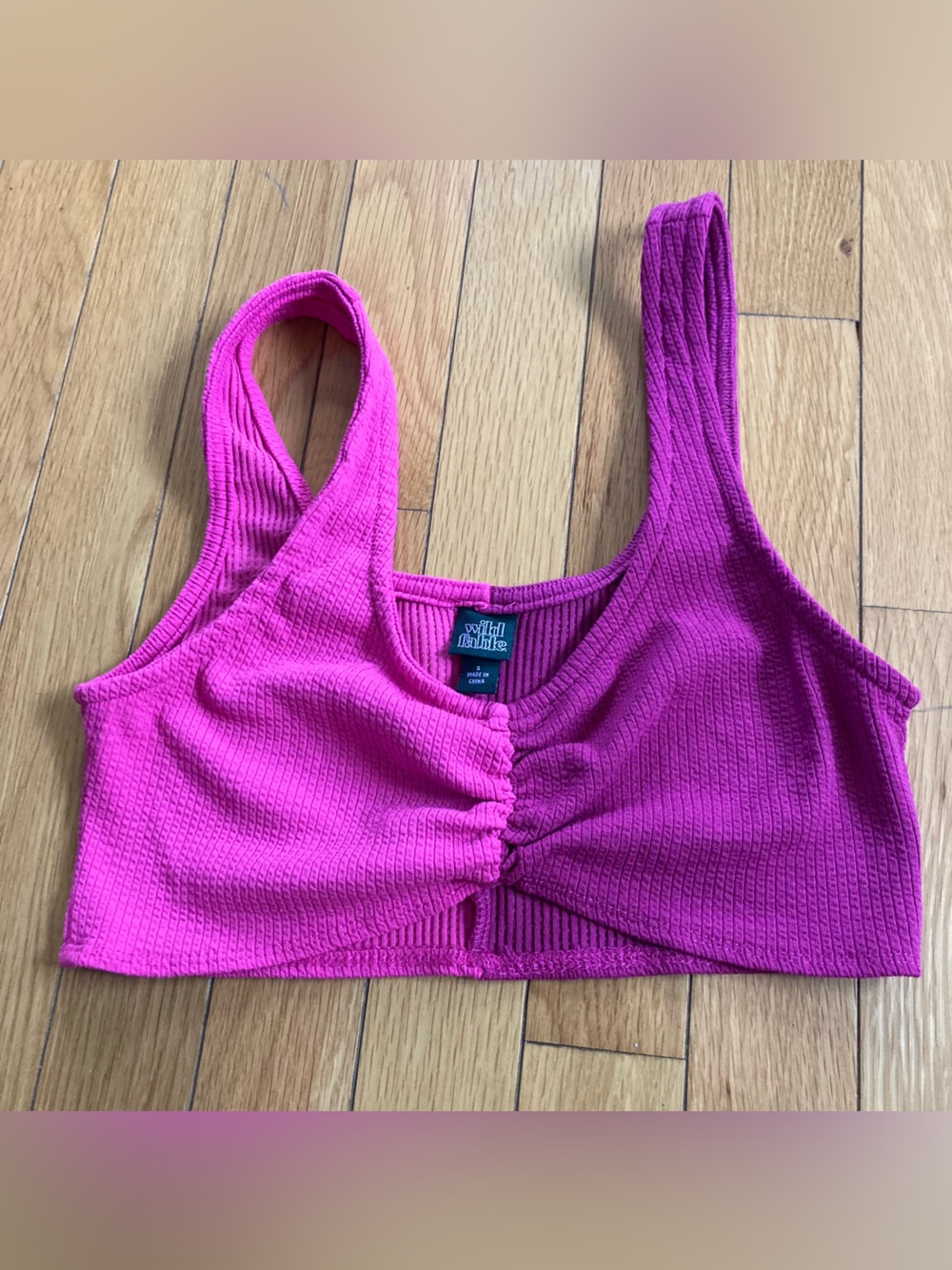 Wild Fable Magenta Pink Ribbed Cinch Front Crop Tank Top Small